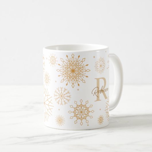 Mug Élégant Monogramme de flocon de neige à thème d'hi (Devant droit)