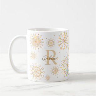 Mug Élégant Monogramme de flocon de neige à thème d'hi