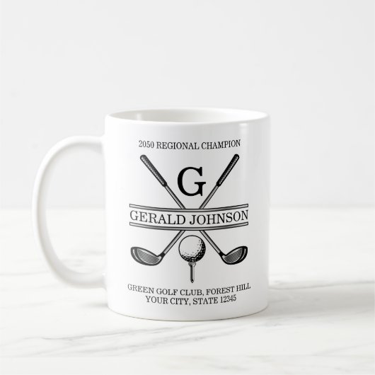 Mug Élégant Monogramme De Golf Personnalisé (Gauche)