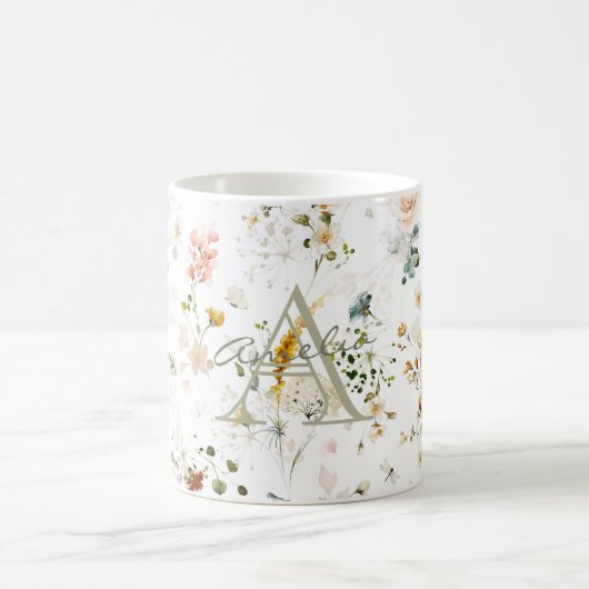 Mug Élégant Monogramme de jardin de fleurs (Centre)