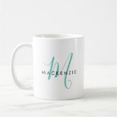 Mug Élégant Monogramme de script Turquoise moderne (Gauche)