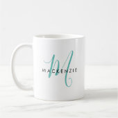 Mug Élégant Monogramme de script Turquoise moderne (Gauche)