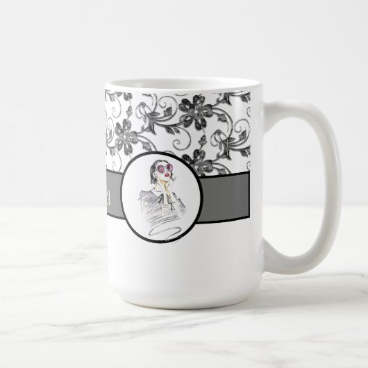 Mug Élégant monogramme et motif floral (Droite)