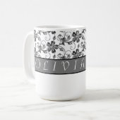 Mug Élégant monogramme et motif floral (Devant gauche)