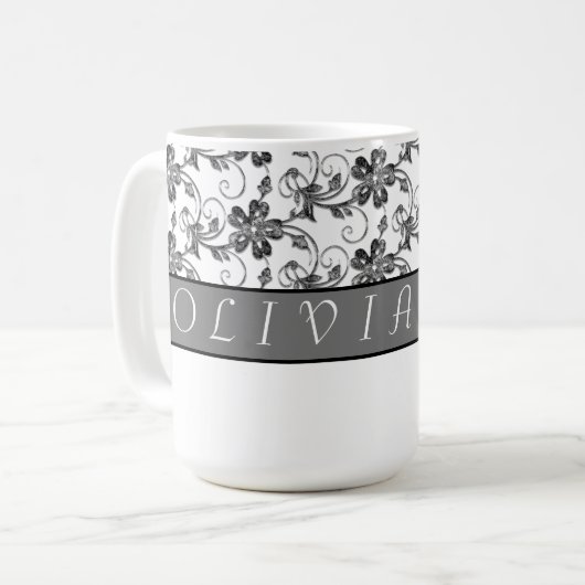 Mug Élégant monogramme et motif floral (Devant gauche)