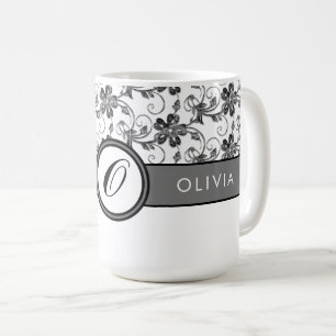 Mug Élégant Monogramme et motif floral noir