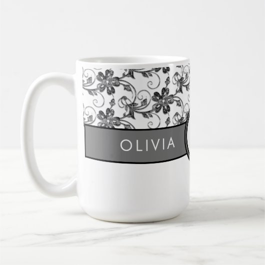 Mug Élégant Monogramme et motif floral noir (Gauche)