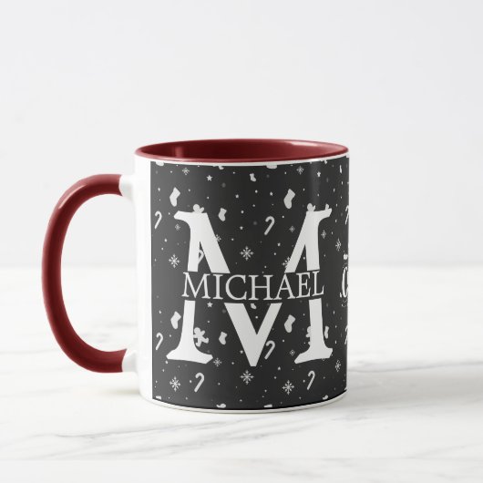 Mug Élégant Monogramme Fête de Noël décorative (Gauche)