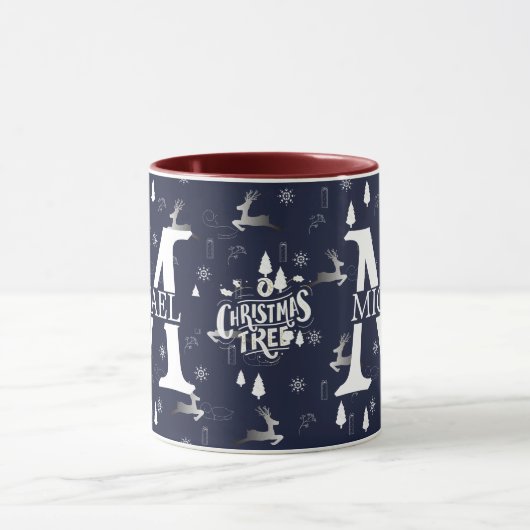 Mug Élégant Monogramme Fête de Noël décorative (Centre)