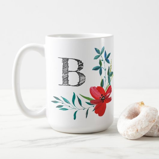 Mug Élégant monogramme floral aquarelle (Avec donut)