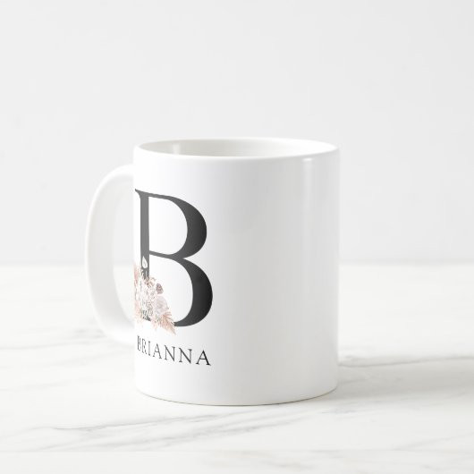 Mug Élégant monogramme floral de Boho (Devant gauche)