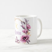Mug Élégant Monogramme floral Nom personnalisé Cof à d (Devant droit)