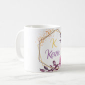 Mug Élégant Monogramme floral Nom personnalisé Cof à d (Devant gauche)