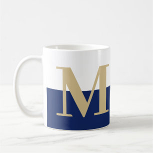 Mug Élégant Monogramme moderne cadeau or Marine Coffee