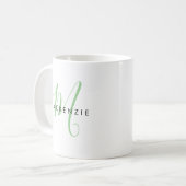 Mug Élégant Monogramme moderne de script vert (Devant gauche)
