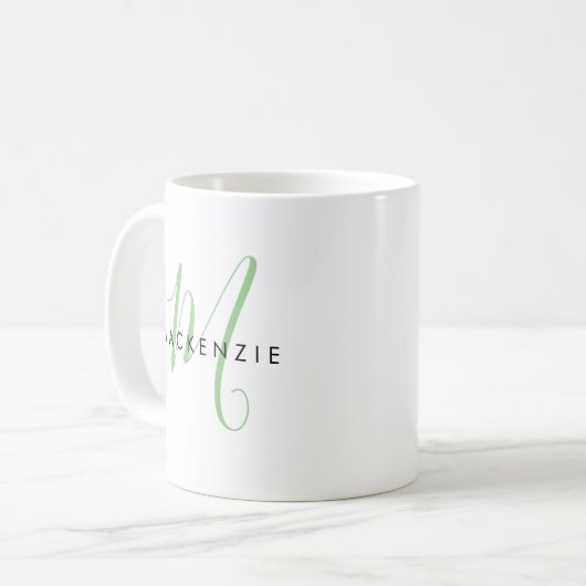 Mug Élégant Monogramme moderne de script vert (Devant gauche)
