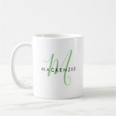 Mug Élégant Monogramme moderne de script vert (Gauche)