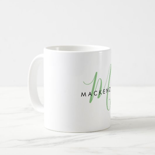 Mug Élégant Monogramme moderne de script vert (Devant gauche)
