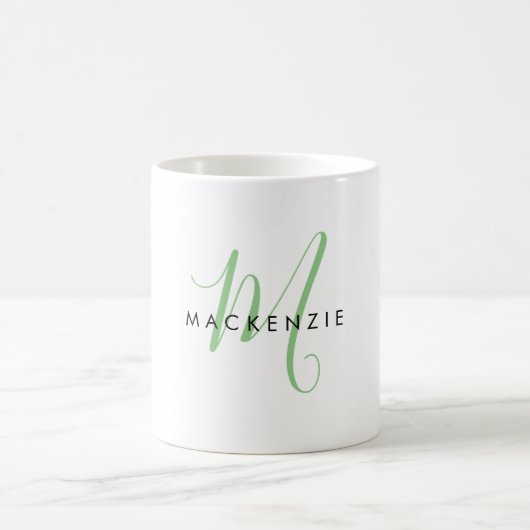 Mug Élégant Monogramme moderne de script vert (Centre)