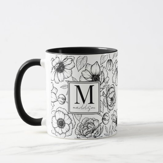 Mug Élégant Monogramme noir blanc (Gauche)