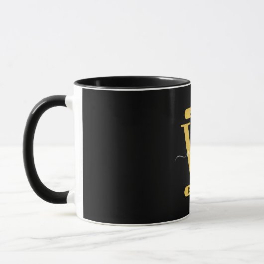 Mug Élégant Monogramme noir & or Script moderne (Gauche)