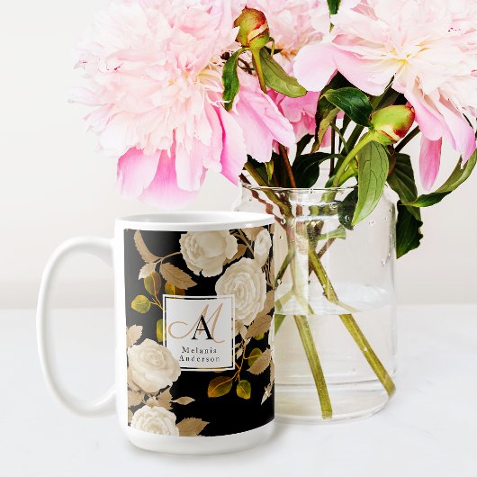 Mug Élégant Monogramme noir Rose or