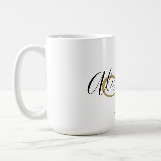 Mug Élégant Monogramme Nom initial Black Gold Script (Gauche)