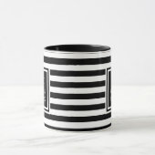 Mug Élégant Monogramme Nom Rayure Noir Blanc (Centre)