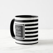 Mug Élégant Monogramme Nom Rayure Noir Blanc (Devant gauche)