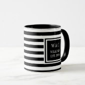 Mug Élégant Monogramme Nom Rayure Noir Blanc (Devant droit)