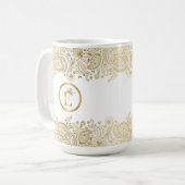 Mug Élégant Monogramme Or Et Blanc Paisley (Devant gauche)