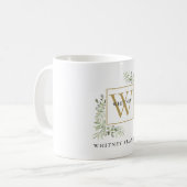 Mug Élégant Monogramme Or Feuillage d'Eucalyptus (Devant gauche)