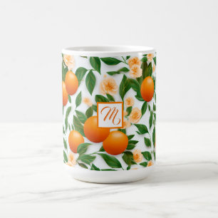 Mug Élégant Monogramme Orange et Fleur de Valence