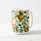 Mug Élégant Monogramme Orange et Fleur de Valence (Devant droit)