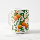 Mug Élégant Monogramme Orange et Fleur de Valence (Devant gauche)