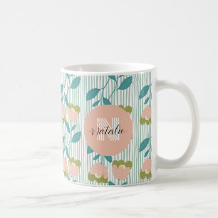 Mug Élégant monogramme pastel rétro motif floral bleu