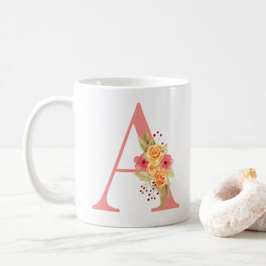 Mug Élégant Monogramme rose et orange A (Avec donut)