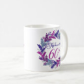 Mug Élégant Monogramme rose et pourpre 60e anniversair (Devant droit)