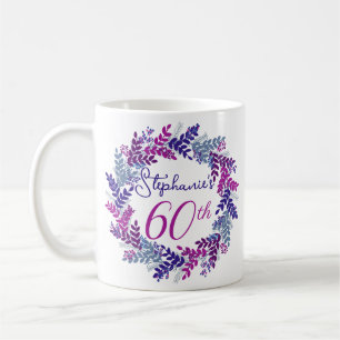 Mug Élégant Monogramme rose et pourpre 60e anniversair