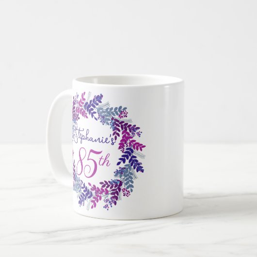 Mug Élégant Monogramme rose et pourpre 85e anniversair (Devant gauche)