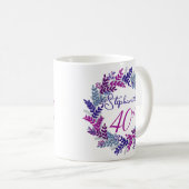 Mug Élégant Monogramme rose et violet 40e anniversaire (Devant droit)