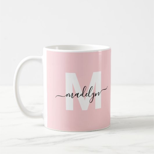 Mug Élégant Monogramme rose pâle moderne (Gauche)