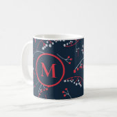 Mug Élégant monogramme rouge pastel gris motif de baie (Devant gauche)