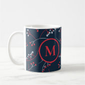 Mug Élégant monogramme rouge pastel gris motif de baie (Gauche)