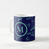 Mug Élégant monogramme turquoise motif de baies turquo (Devant gauche)