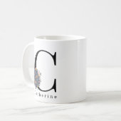 Mug Élégant monogramme végétal floral | Texte personna (Devant gauche)