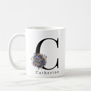 Mug Élégant monogramme végétal floral   Texte personna
