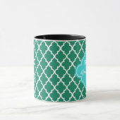 Mug Élégant monogramme vert et turquoise de quatrefoil (Centre)