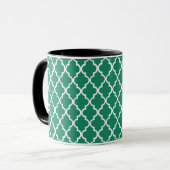 Mug Élégant monogramme vert et turquoise de quatrefoil (Devant gauche)