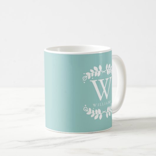 Mug Élégant Monogramme Vert Menthe (Devant droit)